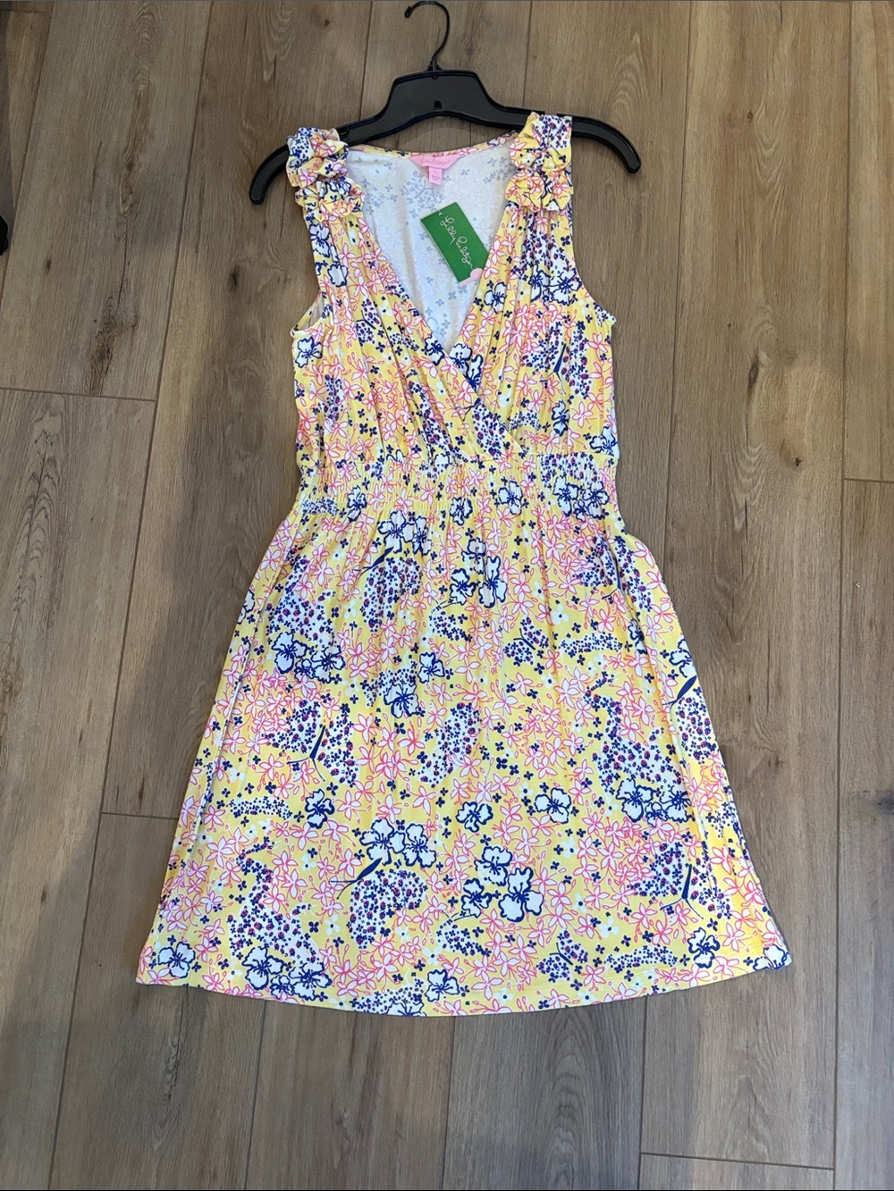 Lilly Pulitzer Yellow Floral dress with Pink & Blue Accents